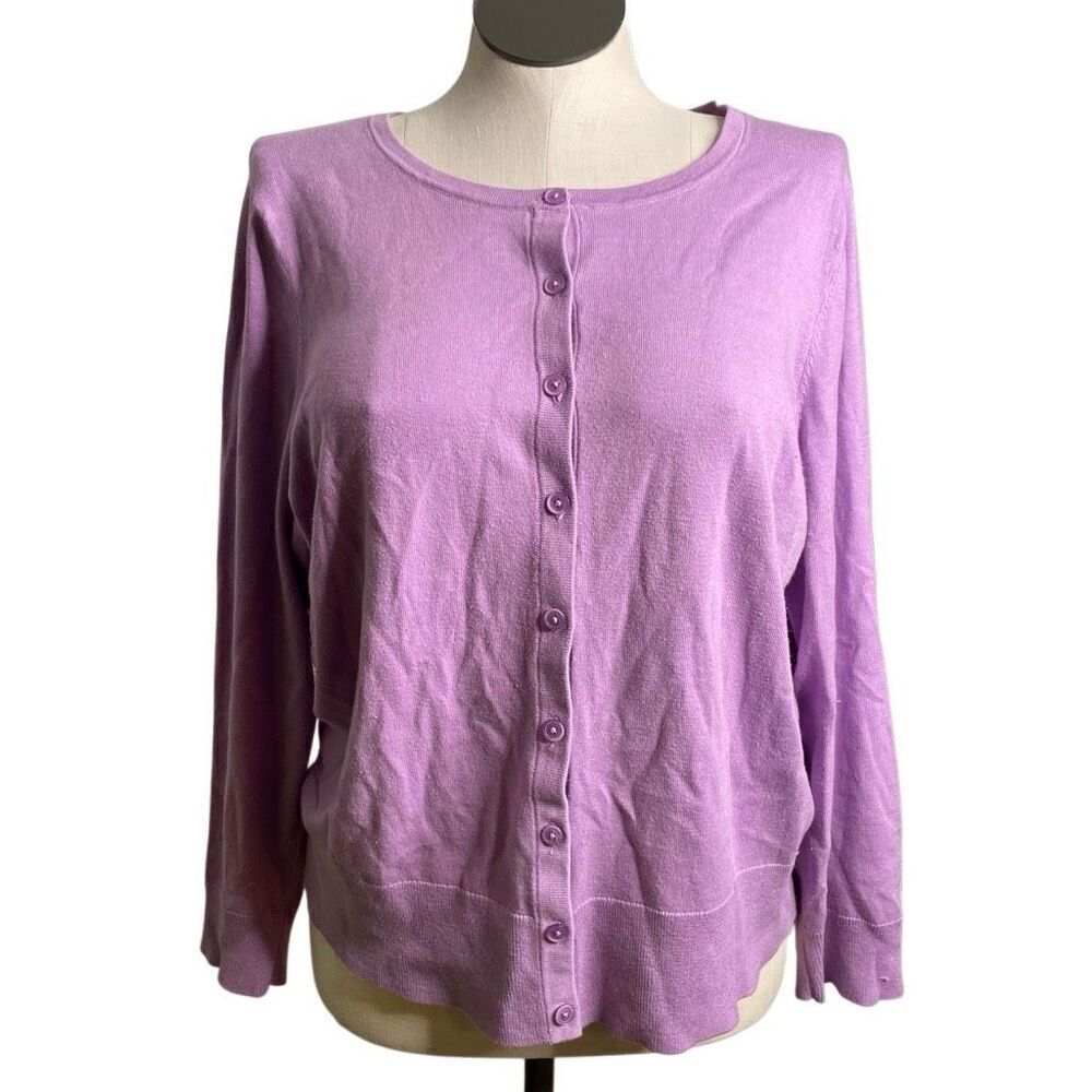 Talbots Plus Womens Button Up Cardigan Sweater 2X Amethyst Mature Modest Work